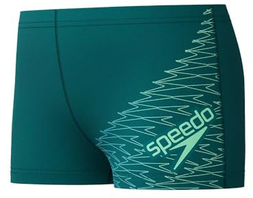Speedo Boys Medley Logo Aquashort | Stretch Fabric | Holiday Or Training | Athletic Design | Technical Fabric, Black/Alfalfa Green, 9-10