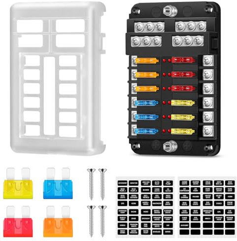 Porte Fusible Boite a Fusible 12V à 12 Compartiments, Boite Fusible Voiture avec Indicateur de Bus Négatif, 24 Fusibles, Pour le Camion de Camion Auto (12 Compartiments)