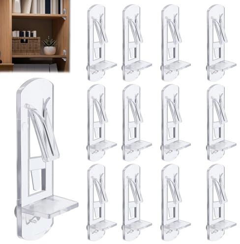 Ojeemii 20PCS 5mm Clear Cabinet Shelf Clips for 3/4″ Thick Shelves | Self-Locking Shelf Pegs, Clear Invisible Finish, no Screws Needed, Plastic Shelf Brackets for Cabinets Bookcases Wardrobes