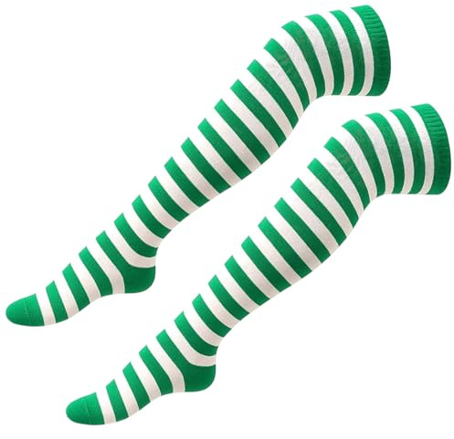 Femme Extra Longues Chaussettes Hautes,Bas à Rayures au-Dessus du Genou en Coton,Style Gothique,Cosplay,Taille Unique (Convient 36-43),Pour Noël,Fêtes et Sport