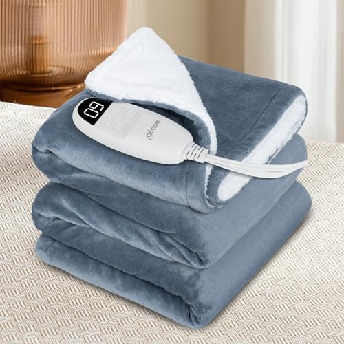 Olycism Couverture Chauffante 180x130cm avec Arrêt Automatique 9 Niveaux de Chauffage & 10 Minuteurs Protection Surchauffe Lavable pour Maison & Bureau Gris