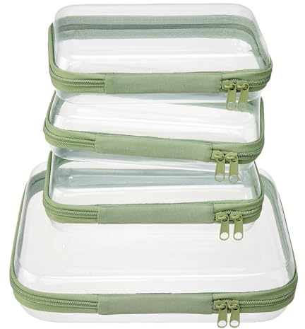 WELPIRT 4 pcs Clear Zipper Pouches,Hard Shell Zipper Case, Toiletry Bag for Travel, CLear Diaper Bag, Toiletry Pouch, Travel Organizer, Cosmetic Bag,Toy Storage Bins (M+3S) (Mint Green)