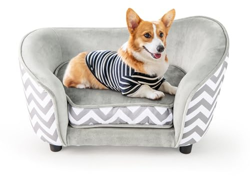 GYMAX Canapé pour Chiens, Lits pour Animaux de Compagnie, Coussin Épais Rempli d'Éponge, Housse Amovible, Pieds de Support, 70 x 41 x 40 cm pour Petits Chiens, Charge 50 kg