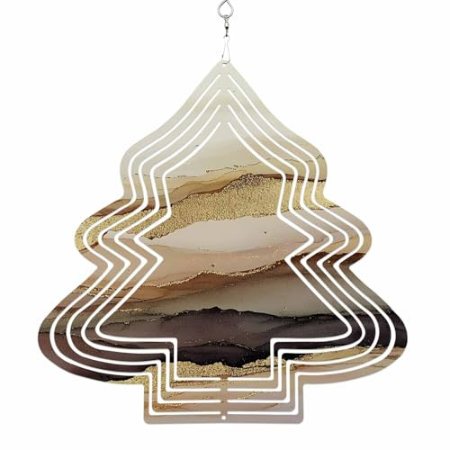 Marble Brown Gold Wind Spinner for Yard and Garden, Abstract Watercolor Geometric Rock Hanging Ornaments Outdoor 3D Kinetic Wind Sculpture Spinners Indoor Outdoor Patio Décor Ornaments Gift 8 Inch