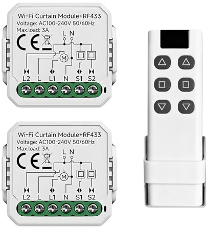 Interruttore Tapparelle, Interruttore per Tapparelle 240V Intelligente con Controllo Vocale 2 Modulo Per Persiane Elettriche con 1 Senza Fili Telecomando per Tapparelle Portata Controllo 100M