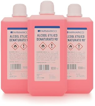Farmaricci Alcool Etilico Denaturato 90° – 3 x 1000 ml (Tot. 3 L) – Uso Esterno