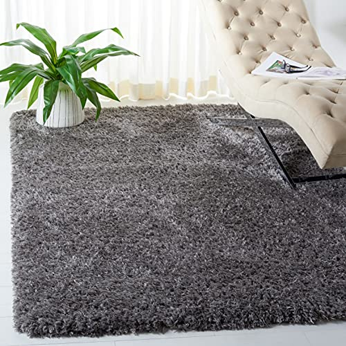 SAFAVIEH Flokati Shag Collection Accent Rug - 4' x 6', Charcoal, Solid Design, Non-Shedding & Easy Care, 2.75-inch Thick Ideal for High Traffic Areas in Entryway, Living Room, Bedroom (FLK950H)