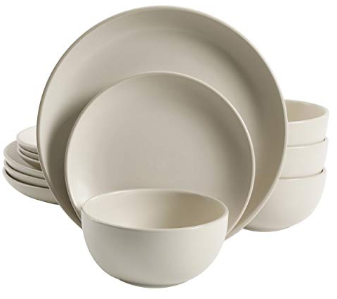 Gibson Home Rockaway Geschirrset aus Steinzeug, rund, für 4 Personen (12 Stück), cremefarben