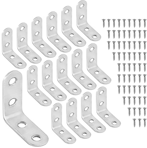 SAMNATE 20pcs Shelf Bracket with 80 Screws – Heavy Duty L Brackets 40x40x16x2.5mm Galvanized Steel Angle Brackets, Weatherproof Sleeper Brackets for Wood, Furniture, Shelves and DIY Projects