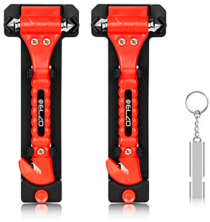 ELZO Paquete de 2 martillos de Seguridad automóvil 2 en 1 Herramienta de Escape de Emergencia para Romper la ventanilla y Cortar el cinturón de Seguridad Kit de Rescate y Supervivencia con Silbato