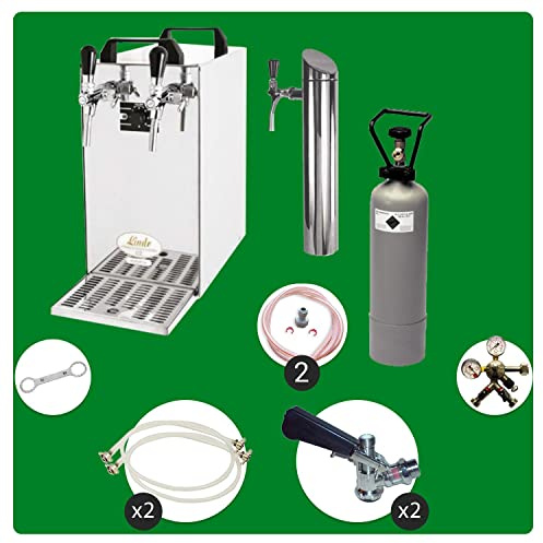 ich-zapfe Set Completo sotto banco - Spillatore Birra - Kontakt 40 Raffreddatore a Secco a 2 Linee, raffreddatore a Flusso 50 Litri/h, incl. Torre di erogazione, Green Line, Keg:Senza, Keg 2:Senza