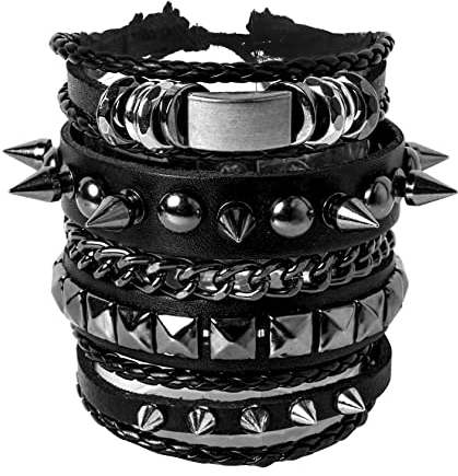 Eigso 3 Stück Punk Leder Manschette Nietenarmband Set für Männer Frauen Vintage PU Classic Spikes Armbänder für Mann Frau