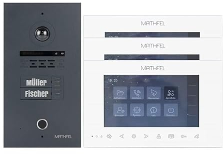 Mathfel 2 Familienhaus 2 Draht Bus WLAN Video-Türsprechanlage, 3X 10 Zoll Touchscreen Monitore mit Full HD 2 Megapixel 170 Grad Weitwinkelkamera -Außenstation in Silber mit Gravur