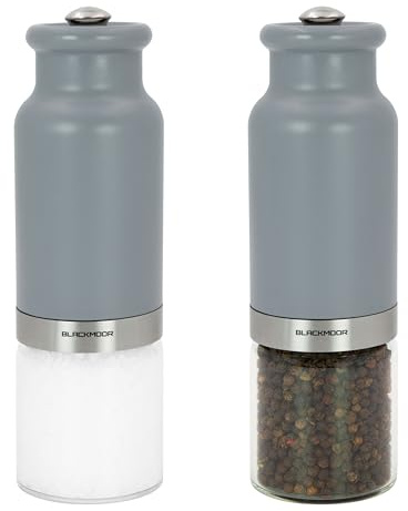 Blackmoor Gravity Electric Salt and Pepper Grinder Set/Battery Operated/Automatic Operation, Tilt to Start/Adjustable Coarseness/Sleek & Stylish Matt Grey Design