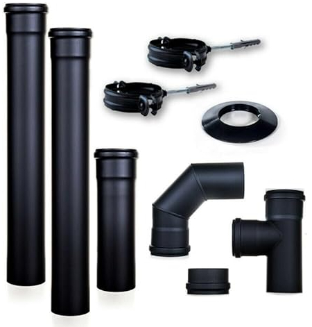 San Marco Kit tubi per stufe a pellet in acciaio pesante nero vernciato diametro 80 mm per scarico fumi