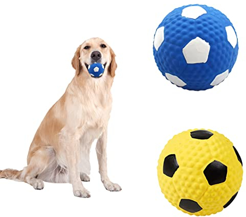 2 Stück Quietschender Hundespielzeug Ball Latex Hunde Quietsch Spielzeug Fußball Kauen Apportierball Hundeball für Katzen Werfen Interaktives Hundespielzeug Zahnreinigung Kauspielzeug für Jagdübung