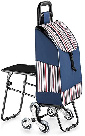 Carro de la Compra con Asiento Carro de la Compra Plegable Subir escaleras Carro de Mano portátil Bolsa de comestibles con Ruedas para un fácil Almacenamiento