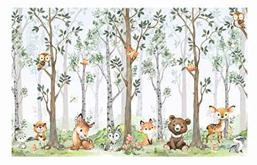 Waldtiere Fototapete - Tierfreunde im Wald - Foto Vliestapete Motiv Kinder Kinderzimmer Tapeten Tierfreunde im Wald, Vliestapete, FZL10