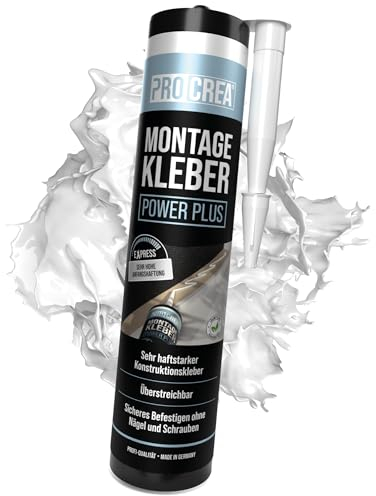 PROCREA® Montagekleber Power Plus [Kleben statt Bohren] Haftstarker Baukleber auf Basis von Acrylatdispersion - Extra starker Sofortkleber für Sockel, Stuck, Styropor, Holz - Made In Germany