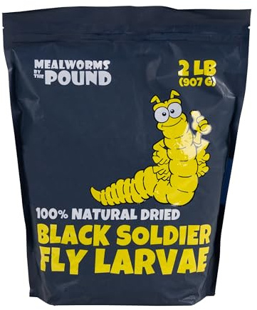 Dried Black Soldier Fly Larvae (2 lbs) - More Calcium Than Mealworms - Treats for Chickens, Wild Birds, & Reptiles