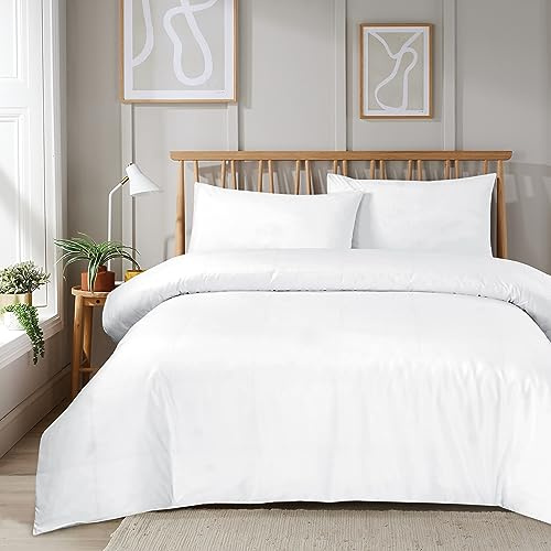Olivia Rocco Super Soft Plain Duvet Set Ultra-Soft Easy Care Quilt Bedding Bed Cover Sets with Convenient Zip Fastening Luxurious Comfort for a Dreamy Bedroom Makeover, SINGLE WHITE