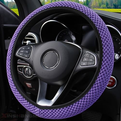 Elastic Stretch Steering Wheel Cover, Universal Interior Accessories Steering Wheel Cover for Women & Men, Breathable Microfiber Ice Silk, Anti-Slip, Odorless, Easy Carry (Purple)
