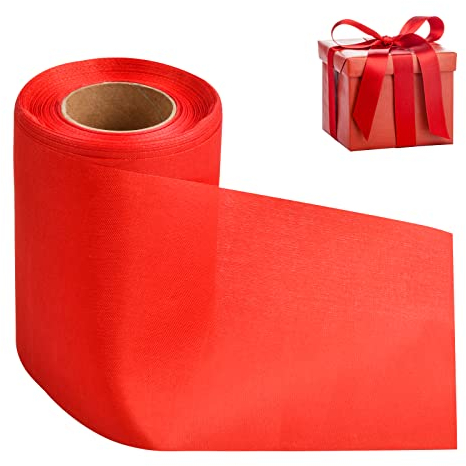 Schleifenband Hochzeit Breit 10cm x 20/22m, Satinband Geschenkband Schleifenband, Ribbon Weihnachten, Stoffband Ringelband, Dekoband Satin für Weihnachtsdeko Geburtstag Party Basteln Verpackung (Rot)