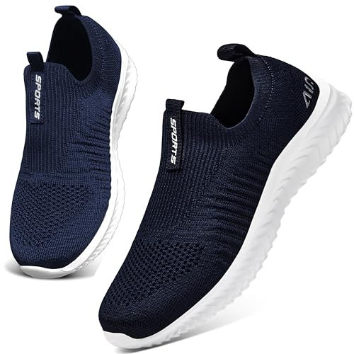 ASHION Damen Slip On Sneaker Mesh Leichte Atmungsaktiv Freizeitschuhe Fitness Turnschuhe Laufschuhe Walking Schuhe,Weiß Blau,37 EU