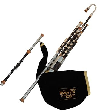 Irish Uilleann Pipes Set completo in D - Set professionale di tubi, chiavi in nichel e puntali, set completo di cornamuse irlandesi con un cantante a 4 tasti, droni e regolatori