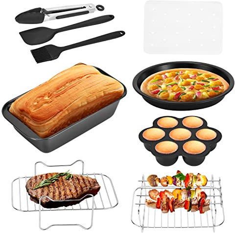 Kit D'accessoires de Friteuse à Air 9 Pièces, Avec Revêtement Antiadhésif, Plat De Cuisson, Plat à Pizza,etc.pour Friteuse à Air Comprimé Ninja Dual Air Fryer Af300uk, Af400uk