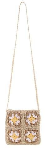 CHIC DIARY Kleine Stroh Umhängetasche Damen Sommer Strandtasche Strohtasche Schultertasche Süße Blumen Basttasche