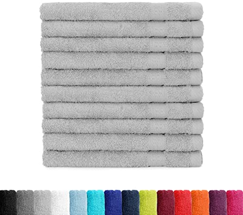 BaSaTex Frottee Gästehandtücher 30x50 im 10er Set | Gästetuch 100% Baumwolle Made in Green | Farbe: Silber