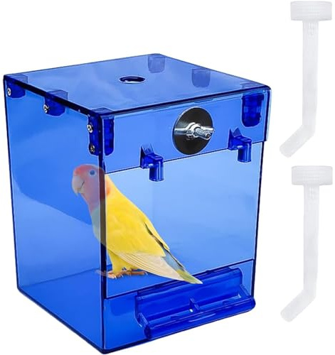 Bagno per Uccelli Vasca Scatola Sospesa Forniture Gabbie con Ganci Casa Scatola Vasca da Bagno per Uccelli Vasca da Bagno per Pappagallo Trasparente Gabbie con iniettore d'acqua(Color:Blue)