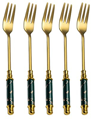 Fruktgaffelbestickset I Rostfritt Stål, Med Keramisk Förvaringsburk Dessertgaffelset Av Silverbestick, Lyxiga Salladsgafflar Bestickset (Grön)