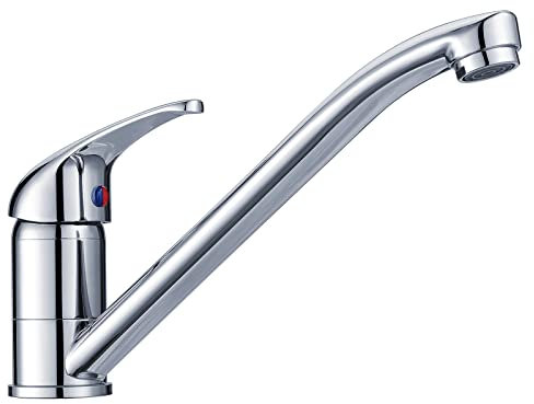 VCBRPT Kitchen Tap Chrome Kitchen Sink Mixer Taps 1 Hole Single Lever Monobloc Sink Taps Mixer Top Lever Brass Low Spout Faucet 360° Swivel Spout