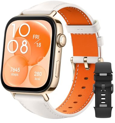 HUAWEI Watch FIT 3 Weißes Leder+Extra Strap Schwarzes, Bluetooth Anrufe, GPS, Smartwatch, Aluminum Case, iOS&Android, 1,82 AMOLED-Display, Bis zu 10 Tage Akkulaufzeit, Gesundheits&Fitness-Management