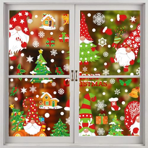 Viojrlly 9 PCS Fensterbilder Weihnachten Aufkleber Deko, Weihnachtsmann Schneeflocke Elch Weihnachtsbaum Schneemann, Doppelseitige Weihnachtsdeko Christmas Decoration, Weinachtsdekorationen Deko (H)