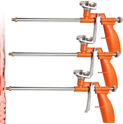 3 pistolas de espuma de poliuretano con mango ergonómico de plástico, pistola de espuma de construcción de metal para profesionales de bricolaje para sellar y rellenar naranja