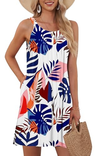 AUSELILY Robes de Plage sans Femme Manches pour Femmes Robes Courtes Décontractées pour Les Vacances