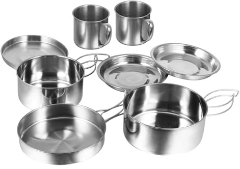 ARTSEWPLY 8 in Inossidabile con Manici Pieghevoli Pentole e Gavette per Persone Accessori per Outdoor per Escursioni Bbq e Altre Attività Allaperto