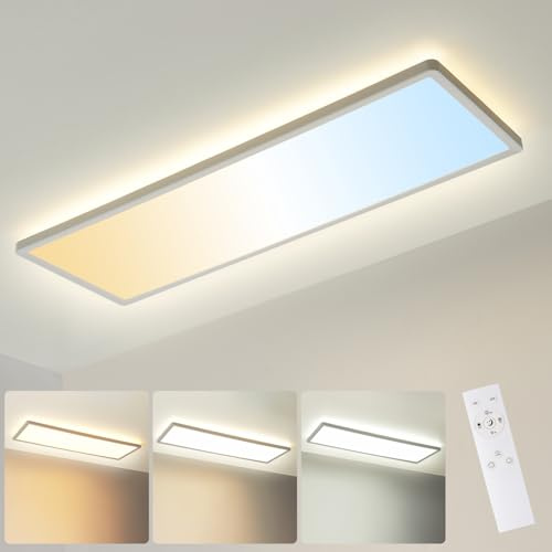 LEZOE Plafoniera LED dimmerabile con telecomando, 58x20x2,8cm, 23W 3000LM (136lm/W), 2700K-6500K, Lampada LED, pannello luminoso da soffitto per ufficio, cucina, soggiorno, camera da letto, bagno