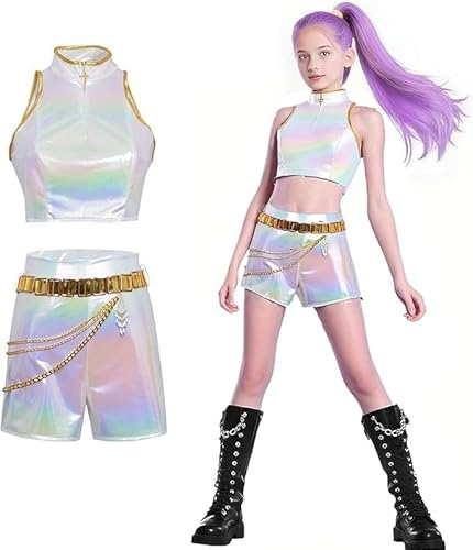 RPixc Vestido de escenario para chica cazadora de demonios, disfraz de actuación de ídolo pop coreano Mira/Zoey/Rumi, disfraz de personaje de anime para Halloween (Rumi, 130)