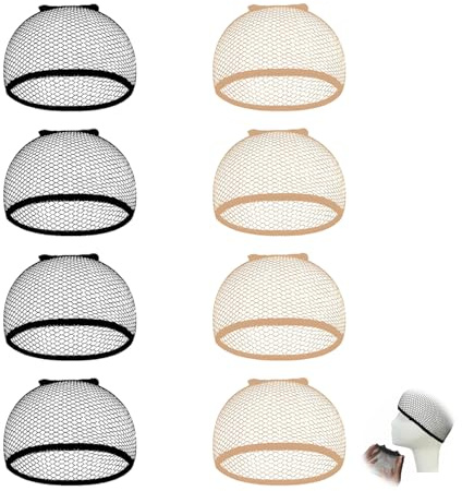 Lot de 8 Résille pour Perruques, Filets à Cheveux pour Perruques Casquettes Filet Cheveux Perruque Bonnets de Perruque en Maille Filet Bonnet pour Femmes pour Tous les Jours & Carnaval(noir, beige)