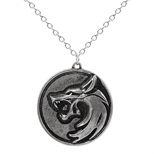 Vintage gotiskt mode Wizard hänge halsband hänge Collier Medallion Wizard Wolf Wild Hunt Herrhalsband