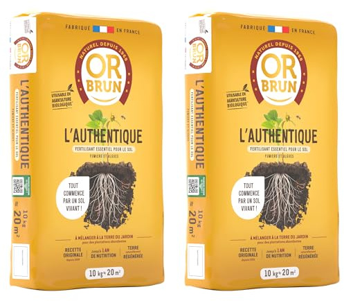 OR BRUN Fertilisant Authentique - Fumiers & Algues - Sol - 2x10kg - 40m² | Fertilisant Essentiel Pour Le Sol - Améliore La Structure Du Sol - Jardin & Potager - OBRAAUT10X2