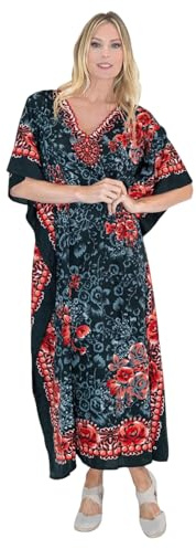 Miss Lavish London Women's Kaftan Dress – Plus Size Kaftan Dresses, Long Full-Length Beach Cover Up – Bohemian Holiday Wear, Modest Caftan Style, Summer Kaftans for Beach & Resort- Black, 2XL (K-601)