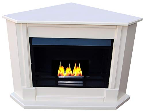 Ethanolkamin und Gelkamin - Eckkamin - Modell Moskau Royal - Farbe (Hochglanz Weiß) - komplettes Kaminzubehör inklusive