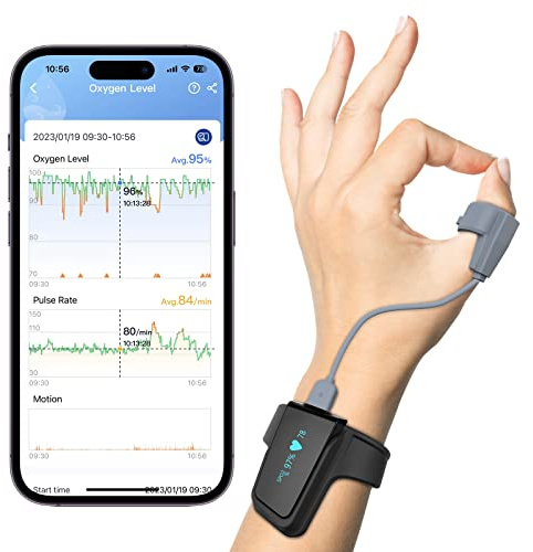Wellue O2 Pulse Oximeter with Smart Reminder | Blood Oxygen Saturation Monitor for SpO2 and Heart Rate Tracking Continuously, Bluetooth Finger Ring with Free APP &PC Report, Style 1