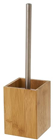 LOLAhome - Escobilla de baño de Metal de 37 cm con escobillero Cuadrado de bambú de 10x10x14 cm para Limpieza de WC. Accesorio de baño de pie para instalación sin Taladro
