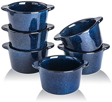 Creme Brulee Auflaufförmchen Keramikschalen – VICRAYS Mini-Vanillebecher, 237 ml, ofenfest, Schüsseln, Souffle-Geschirr zum Backen, einzelne Kasserolle, Dip-Sauce, Pioneer, Backgeschirr-Set, 6 Stück